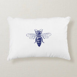 Vintage Queen Bee Drawing in Blue Accent Pillow