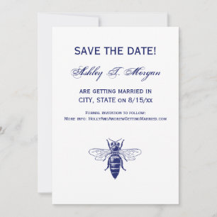 Vintage Queen Bee Drawing in Blue Invitation