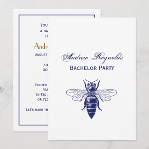 Vintage Queen Bee Drawing in Blue Invitation