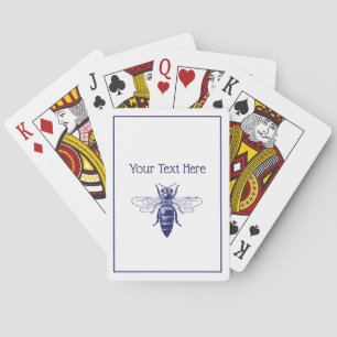Vintage Queen Bee Drawing in Blue Playing Cards
