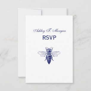 Vintage Queen Bee Drawing in Blue RSVP Card