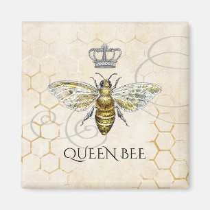 Vintage Queen Bee Royal Crown Honeycomb Beige Magnet