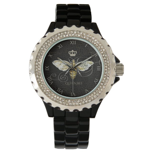 Vintage Queen Bee Royal Crown Honeycomb Black Watch (Front)