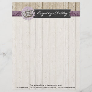 Vintage Queen Crown on Rustic Wood & Chalkboard Letterhead