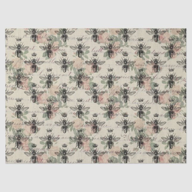 Vintage Queen Honey Bee Decoupage Tissue Paper (Front)