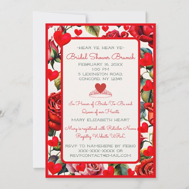 Vintage Queen of Hearts Bridal Shower Invitation (Back)