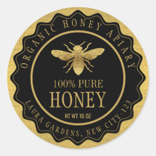 Vintage Queenline Bee Honey Jar Custom Label Gold