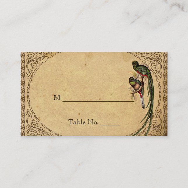 Vintage Quetzal Bird Elegant Wedding Place Cards (Front)
