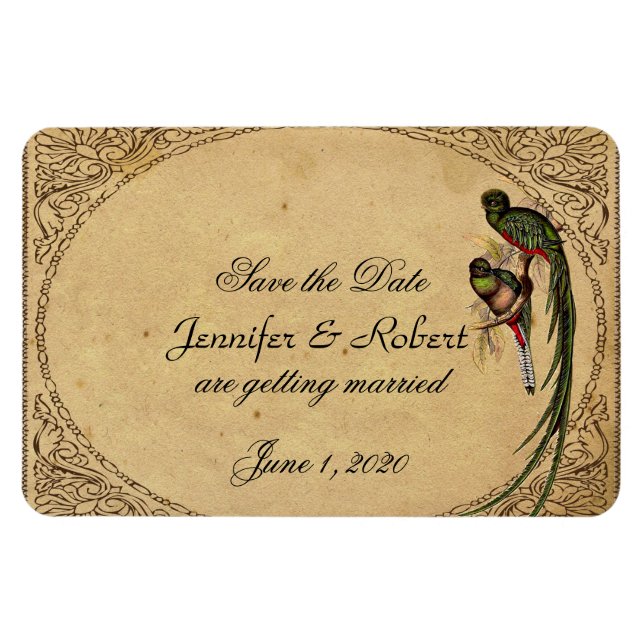 Vintage Quetzal Bird Wedding Save the Date Magnet (Horizontal)