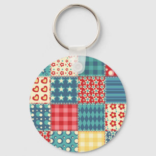 Vintage quilt: patchwork background pattern. keychain