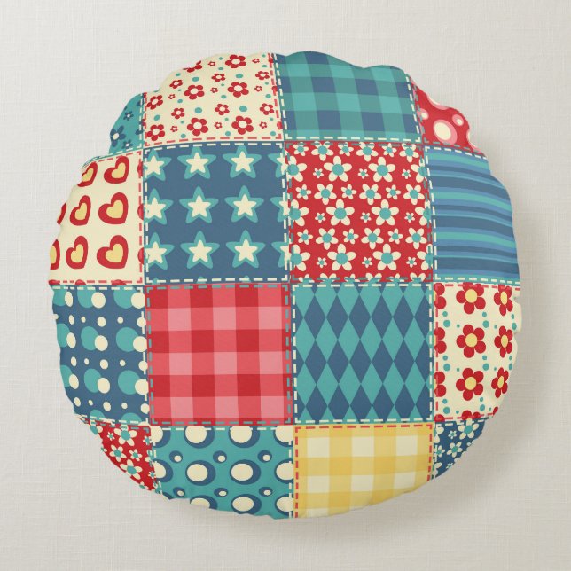 Vintage quilt: patchwork background pattern. round pillow (Front)