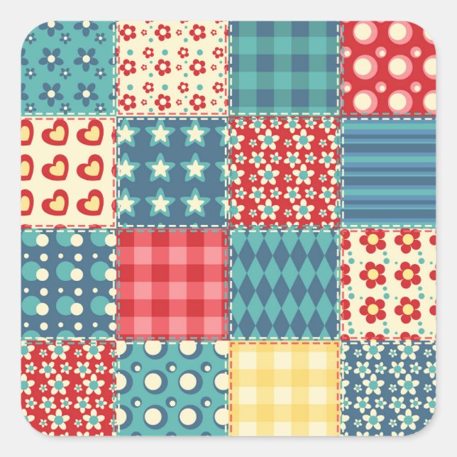 Vintage quilt: patchwork background pattern. square sticker (Front)