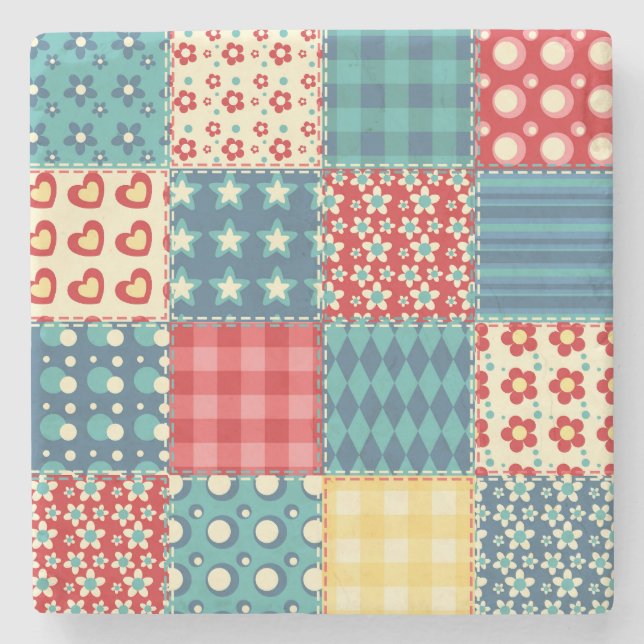 Vintage quilt: patchwork background pattern. stone coaster (Front)
