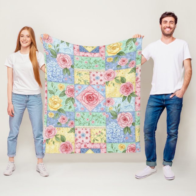 Vintage Quilt Rose Pattern Fleece Blanket (In Situ)