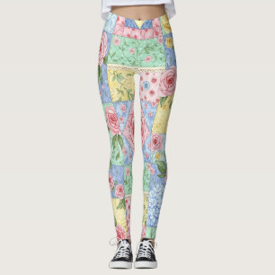 Vintage Quilt Rose Pattern Leggings