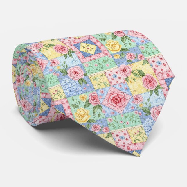 Vintage Quilt Rose Pattern Tie (Rolled)