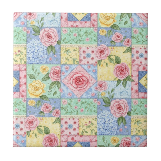 Vintage Quilt Rose Pattern Tile (Front)