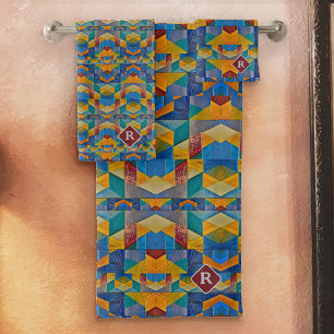 Vintage Quilt Style Pattern with Your Monogram Bath Towel Set