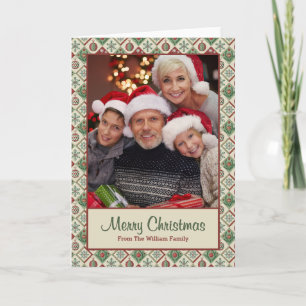 Vintage Quilted Christmas Pattern Custom Photo Card