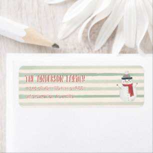 Vintage Quirky Snowman Christmas Address Striped