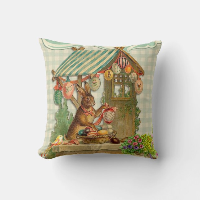 Vintage Rabbit  And Easter Egg  Throw Pillow (Front)