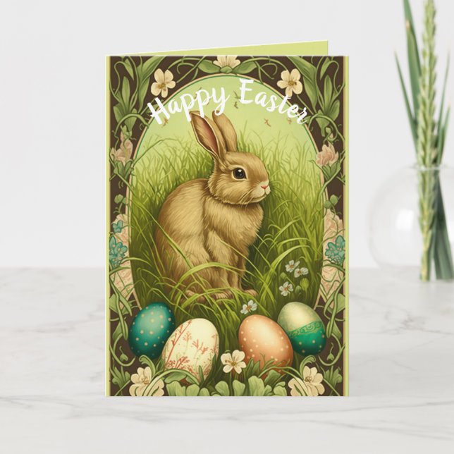 Vintage Rabbit and Easter Eggs editable  Card (Front)