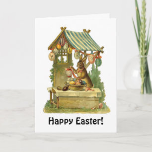 Vintage Rabbit and Easter Eggs Holiday Card