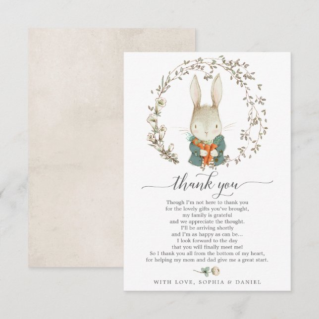 Vintage Rabbit Baby Shower Thank You Card (Front/Back)