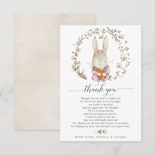 Vintage Rabbit Baby Shower Thank You Card (Front/Back)