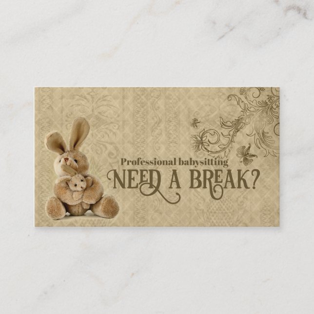 Vintage Rabbit Babysitting & Childcare Card (Front)