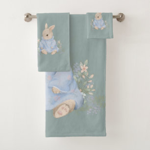   vintage rabbit beatris with flowers bath towel set