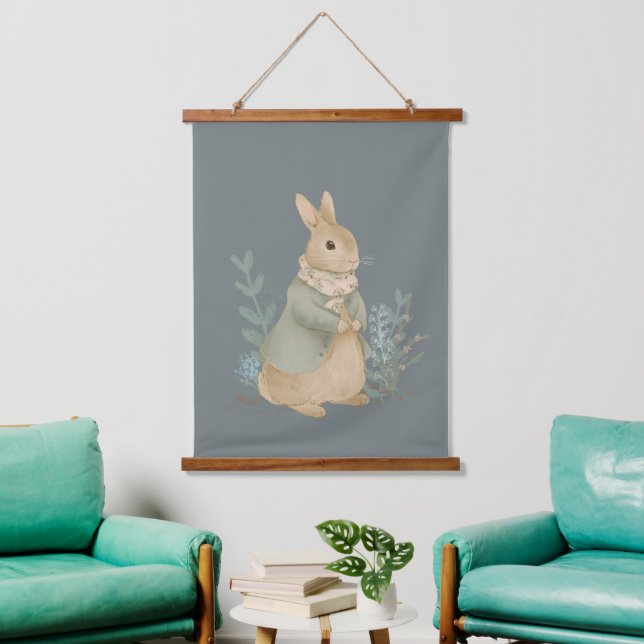 vintage rabbit beatris with flowers  hanging tapestry (Living Room)