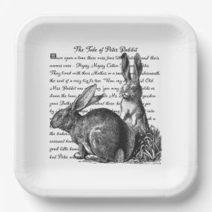 Vintage Rabbit Black & Cream Nursery Canvas Print Paper Plate