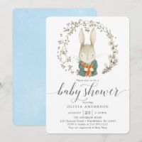 Vintage Rabbit Botanical Blue Boy Baby Shower