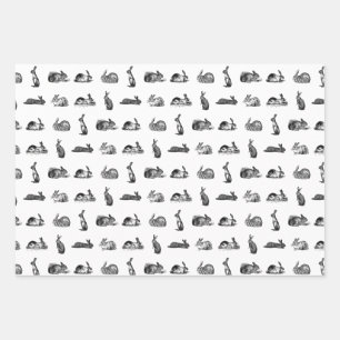 Vintage Rabbit Bunnies Art CUSTOM BACKGROUND COLOR Wrapping Paper Sheet