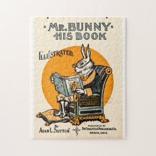Vintage Rabbit Bunny with Book - Teacher, Student Jigsaw Puzzle