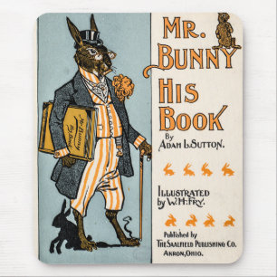 Vintage Rabbit Bunny with Book - Teacher, Student Mouse Pad