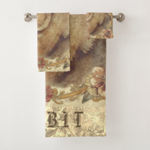 Vintage Rabbit,Classic Rabbit and Flowers Pattern  Bath Towel Set