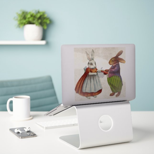 Vintage Rabbit Couple in Victorian Clothing (Laptop On Desk)