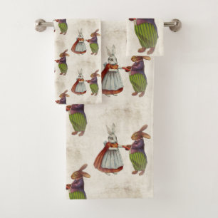 Vintage Rabbit Couple in Victorian Clothing Bath Towel Set