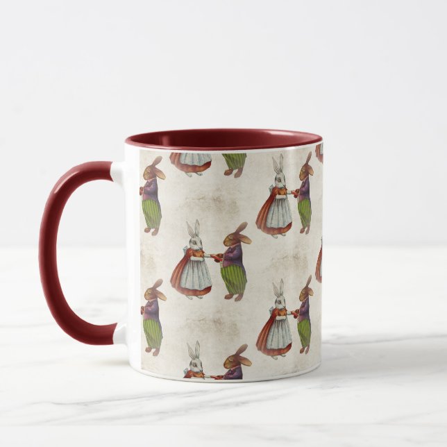 Vintage Rabbit Couple in Victorian Clothing Mug (Left)