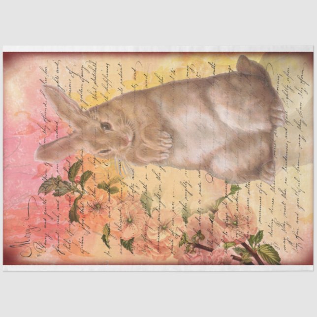 Vintage Rabbit Cursive Script Decoupage Tissue Paper (Front)
