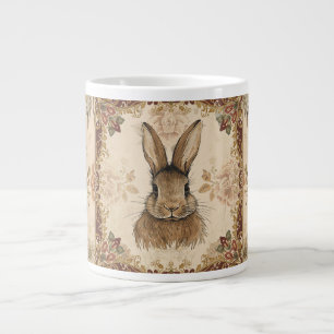 Vintage Rabbit,Cute Rabbit with Flowers Pattern  Large Coffee Mug