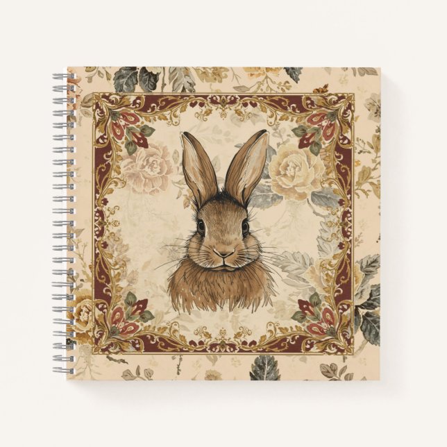 Vintage Rabbit,Cute Rabbit with Flowers Pattern Notebook (Front)