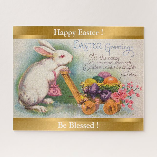 Vintage Rabbit Easter Eggs Holiday Jigsaw Puzzle (Horizontal)