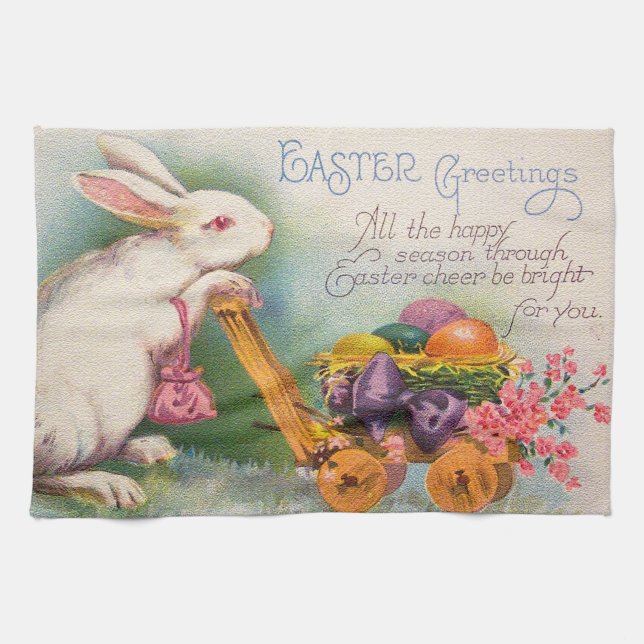 Vintage Rabbit Easter Eggs Holiday Kitchen Towel (Horizontal)