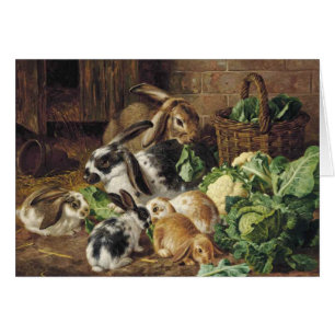 Vintage - Rabbit Family Eating Vegetables,