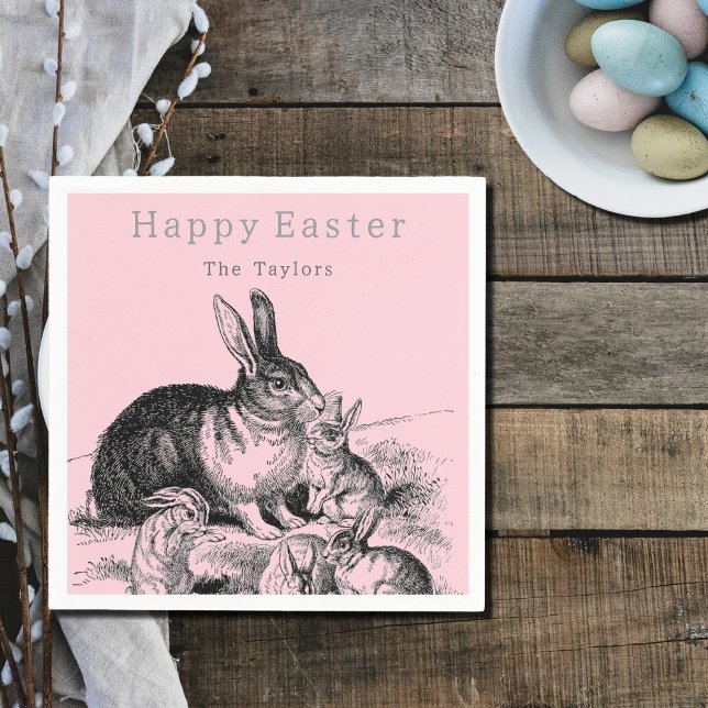 Vintage rabbit family - Happy Easter Napkin (Creator Uploaded)