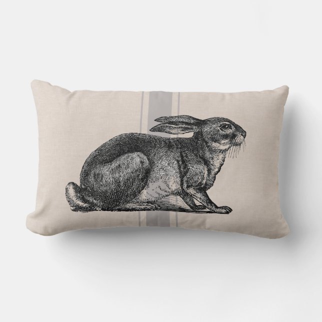 Vintage rabbit farmhouse lumbar pillow (Front)