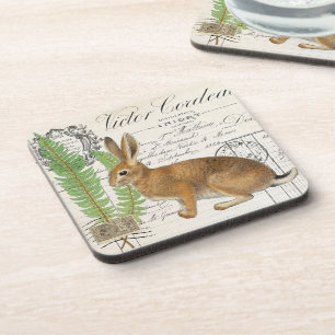 Vintage Rabbit Ferns French Document Coaster Set